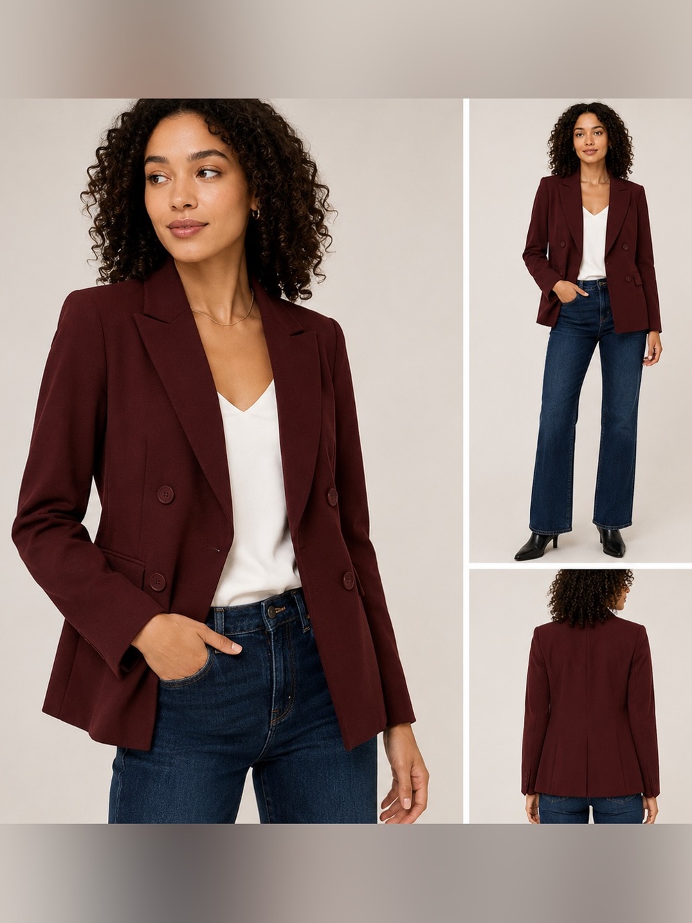 Zara Double-Breasted Burgundy Blazer size S